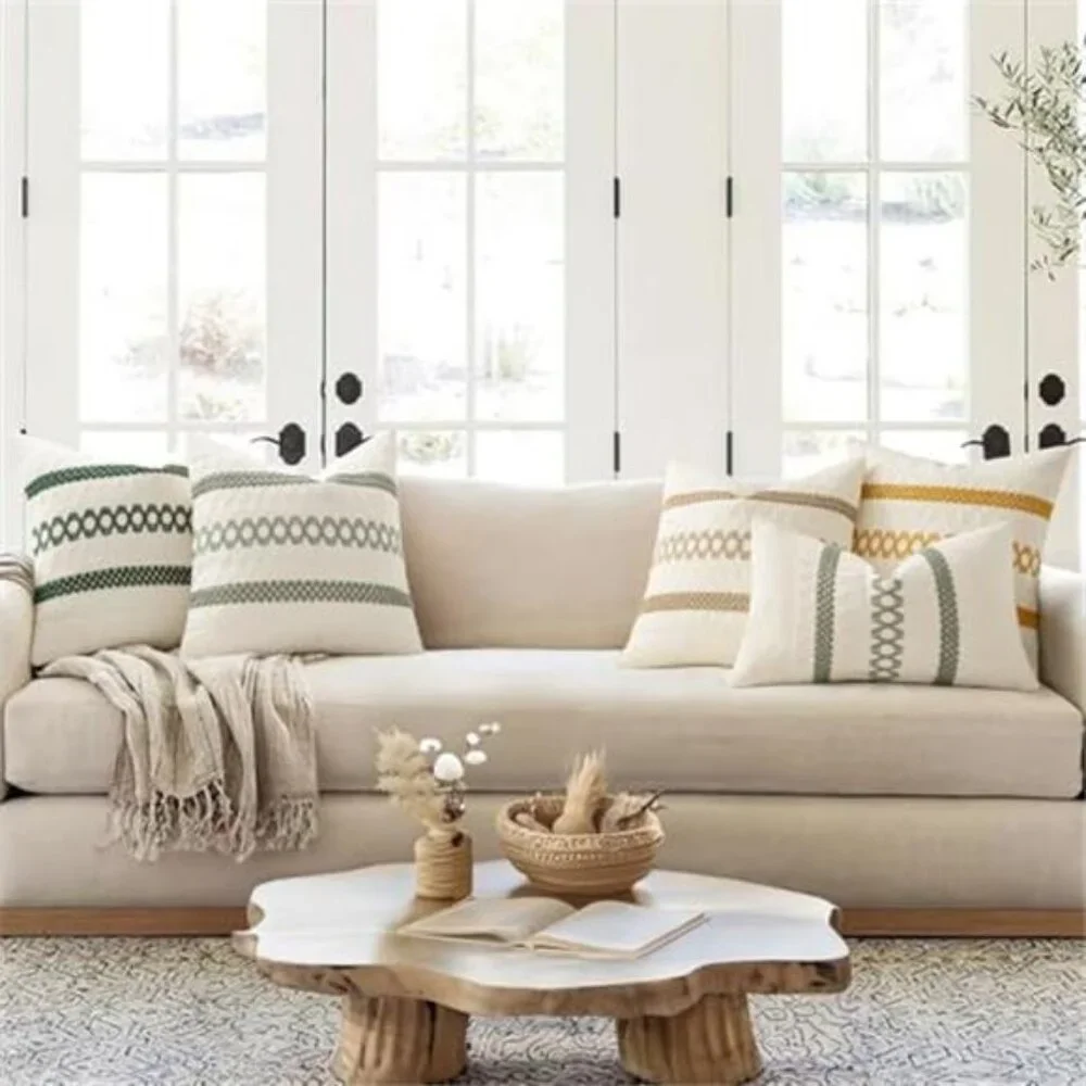 Set of 2 Sage Green Boho Decorative Pillow Covers 18x18 Inch Farmhouse